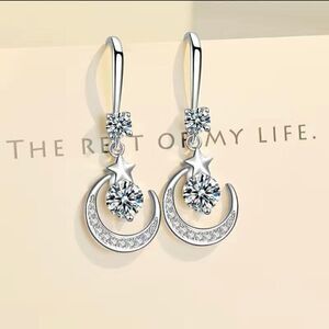 925 Sterling Silver Moon and Stars Earrings